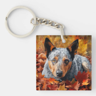 Australian Cattle in Autumn Leaves Fall Inspire Keychain
