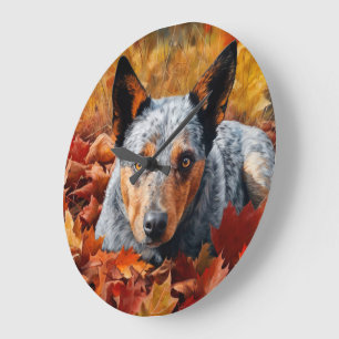 Australian Cattle  in Autumn Leaves Fall Inspire  Large Clock