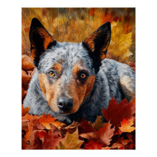 Australian Cattle in Autumn Leaves Fall Inspire Poster