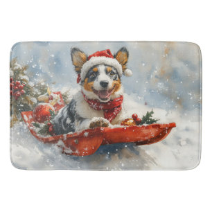 Australian Cattle in Sledge Let it Snow Christmas Bath Mat