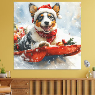 Australian Cattle in Sledge Let it Snow Christmas Canvas Print