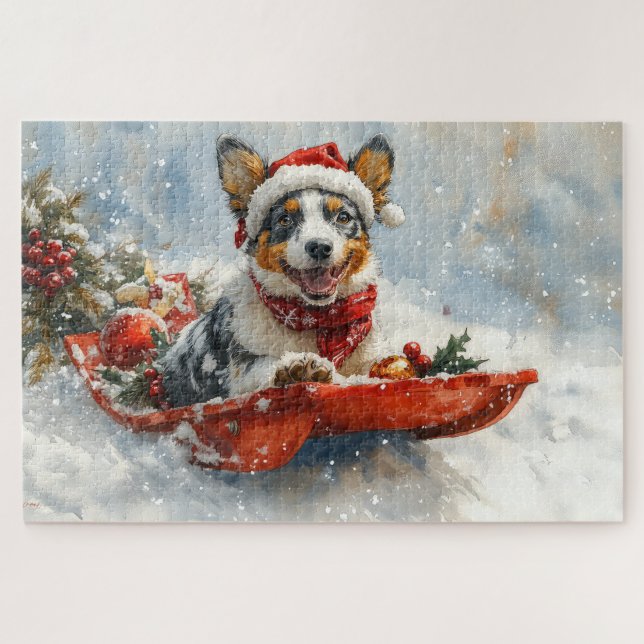 Australian Cattle in Sledge Let it Snow Christmas Jigsaw Puzzle (Horizontal)