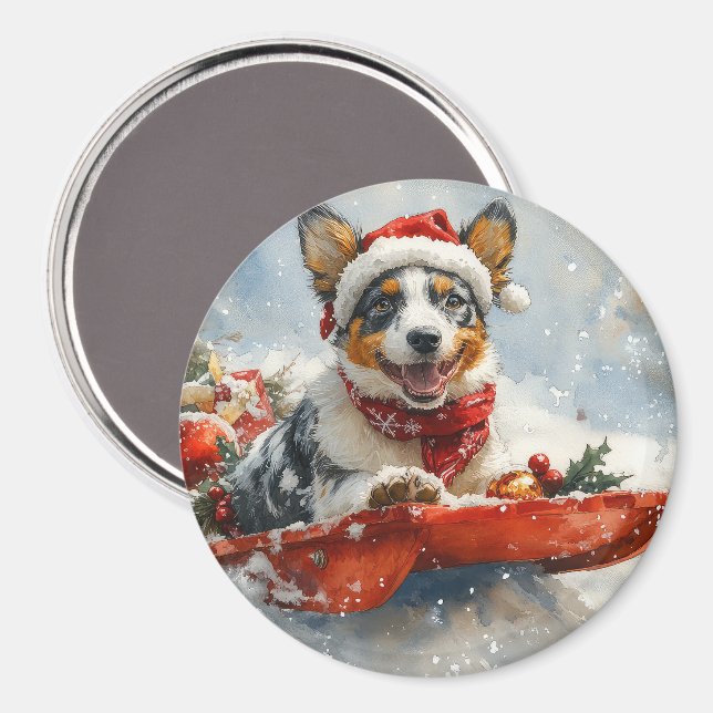 Australian Cattle in Sledge Let it Snow Christmas Magnet (Front/Back)