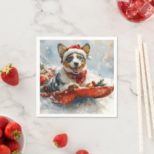 Australian Cattle in Sledge Let it Snow Christmas Napkin