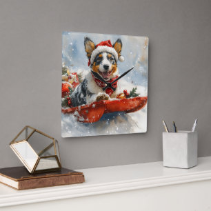 Australian Cattle in Sledge Let it Snow Christmas Square Wall Clock