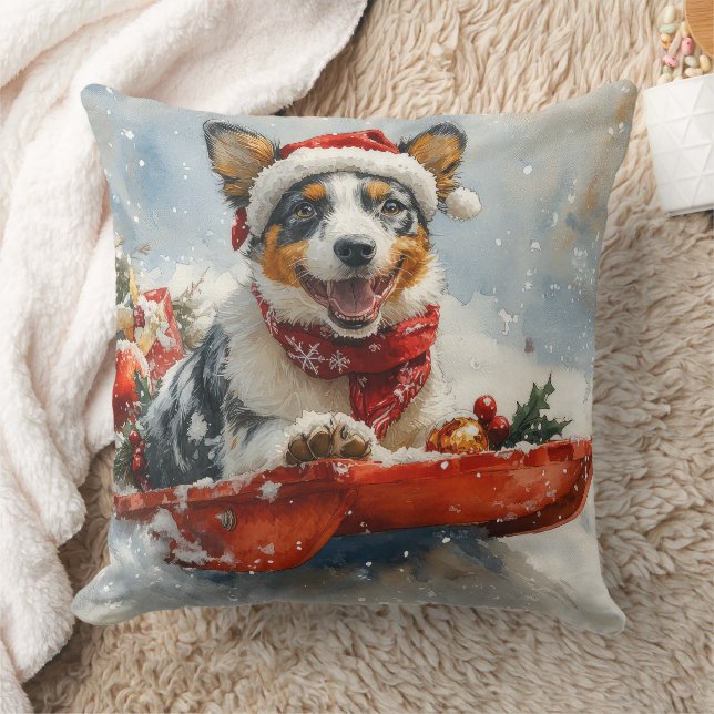 Australian Cattle in Sledge Let it Snow Christmas Throw Pillow (Blanket)