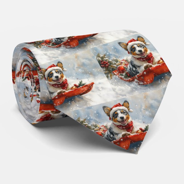 Australian Cattle in Sledge Let it Snow Christmas Tie (Rolled)