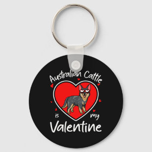 Australian Cattle Is My Valentine Heart Shape Dog Keychain