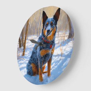Australian Cattle Let It Snow Christmas Large Clock