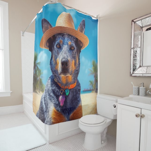 Australian Cattle on Beach,dog lovers summer gift (In Situ)