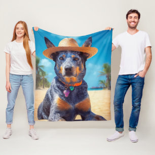 Australian Cattle on Beach,dog lovers summer gift Fleece Blanket