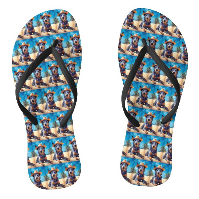 Australian Cattle on Beach,dog lovers summer gift Flip Flops (Footbed)