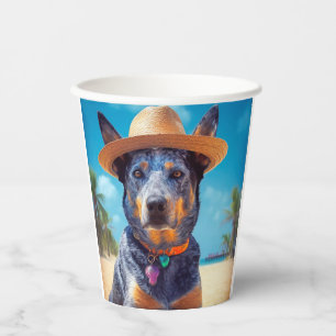 Australian Cattle on Beach,dog lovers summer gift Paper Cups