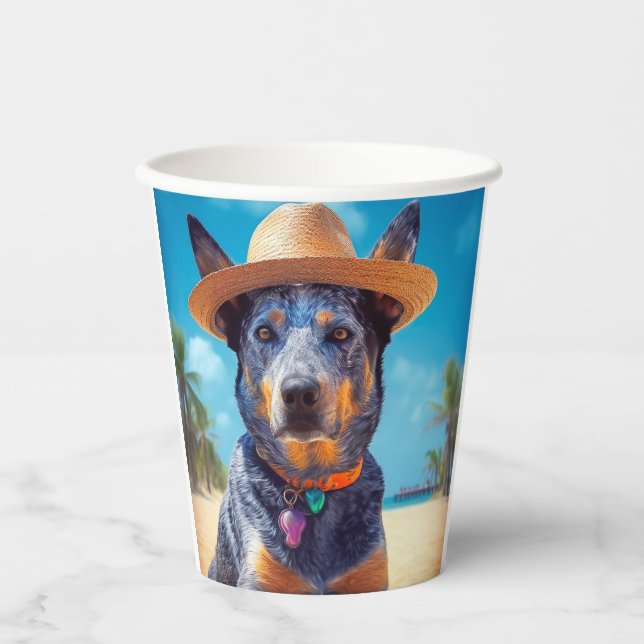 Australian Cattle on Beach,dog lovers summer gift Paper Cups (Front)