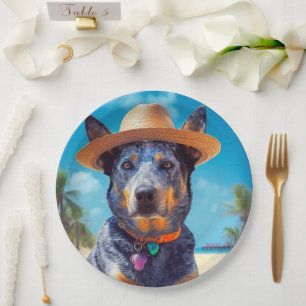 Australian Cattle on Beach,dog lovers summer gift Paper Plate
