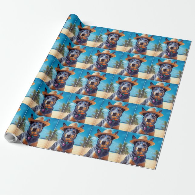 Australian Cattle on Beach,dog lovers summer gift Wrapping Paper (Unrolled)