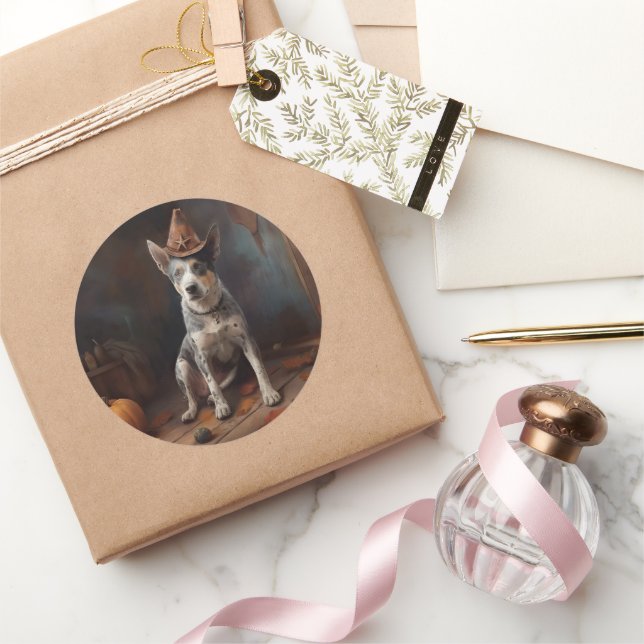 Australian Cattle Pumpkins Halloween Scary Classic Round Sticker (Gifting)