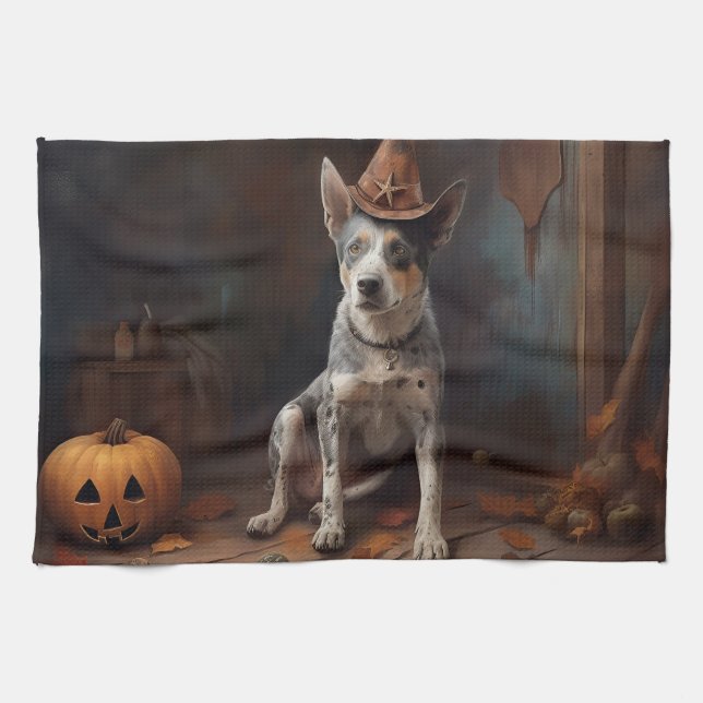 Australian Cattle Pumpkins Halloween Scary Kitchen Towel (Horizontal)