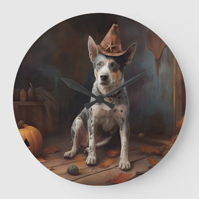 Australian Cattle Pumpkins Halloween Scary Large Clock (Front)