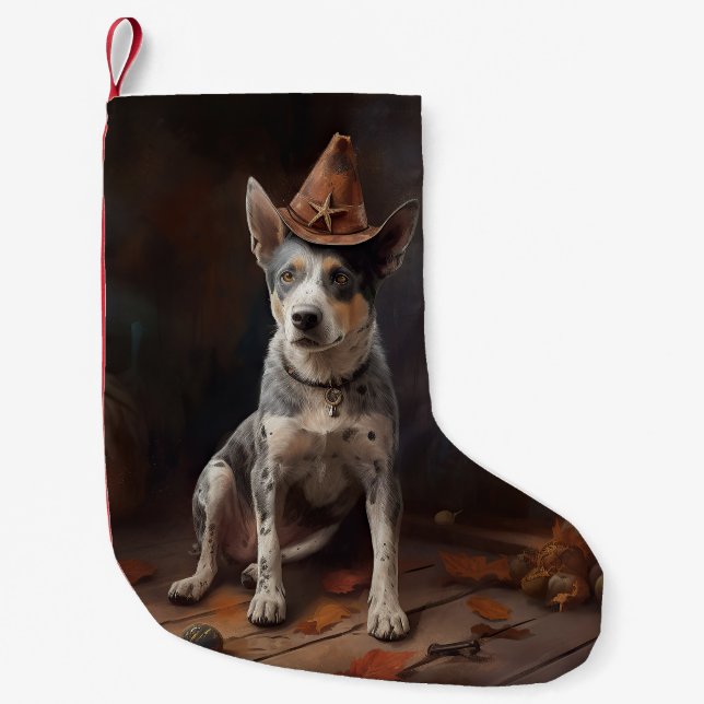 Australian Cattle Pumpkins Halloween Scary Small Christmas Stocking (Front)