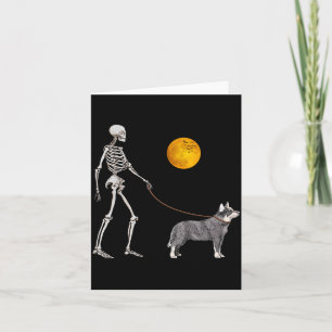 Australian Cattle Skeleton Dog Walking Halloween Card