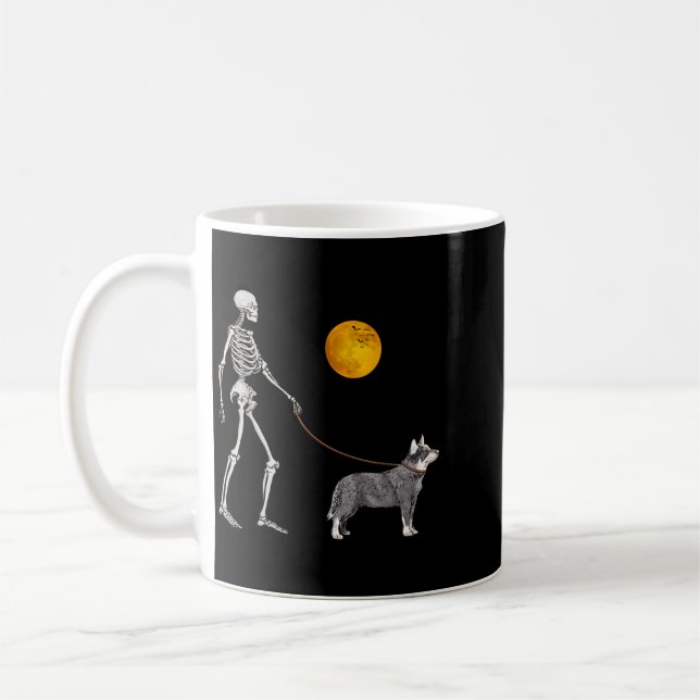 Australian Cattle Skeleton Dog Walking Halloween Coffee Mug (Left)