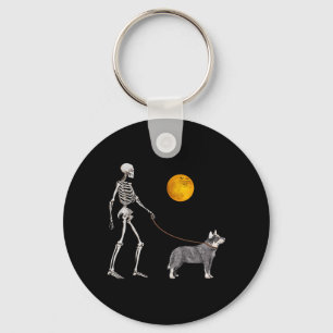 Australian Cattle Skeleton Dog Walking Halloween Keychain