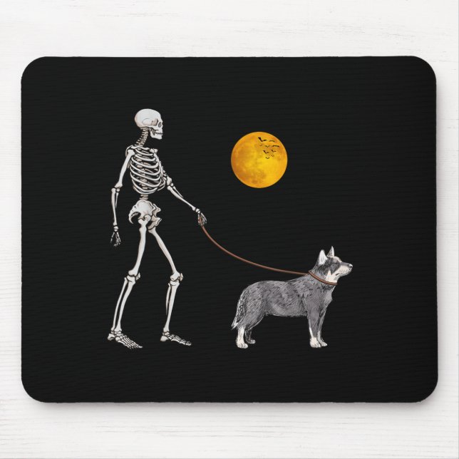 Australian Cattle Skeleton Dog Walking Halloween Mouse Pad (Front)