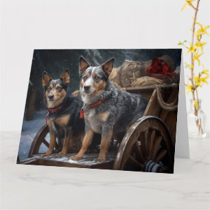 Australian Cattle Snowy Sleigh Christmas Decor Card