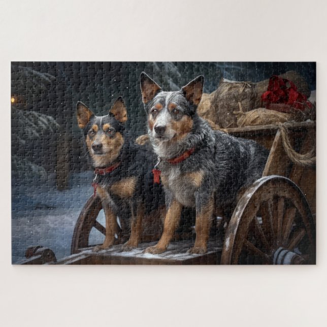 Australian Cattle Snowy Sleigh Christmas Decor Jigsaw Puzzle (Horizontal)