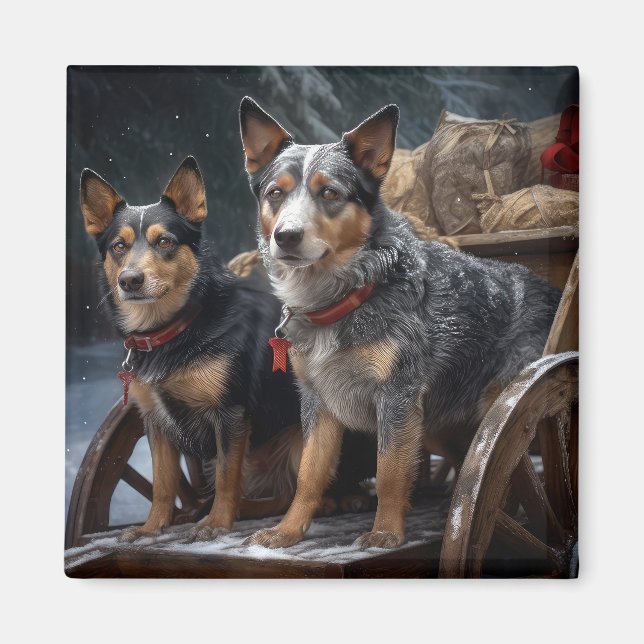 Australian Cattle Snowy Sleigh Christmas Decor Magnet (Front)