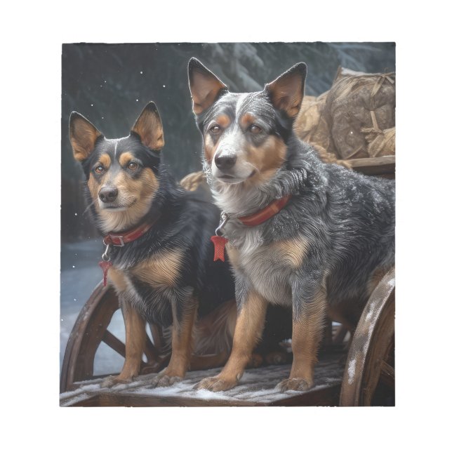 Australian Cattle Snowy Sleigh Christmas Decor Notepad (Front)