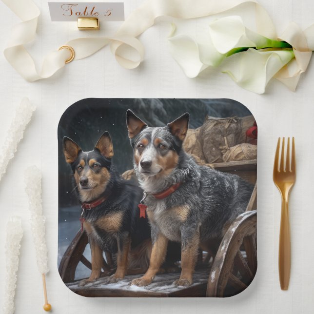 Australian Cattle Snowy Sleigh Christmas Decor Paper Plate (Wedding)