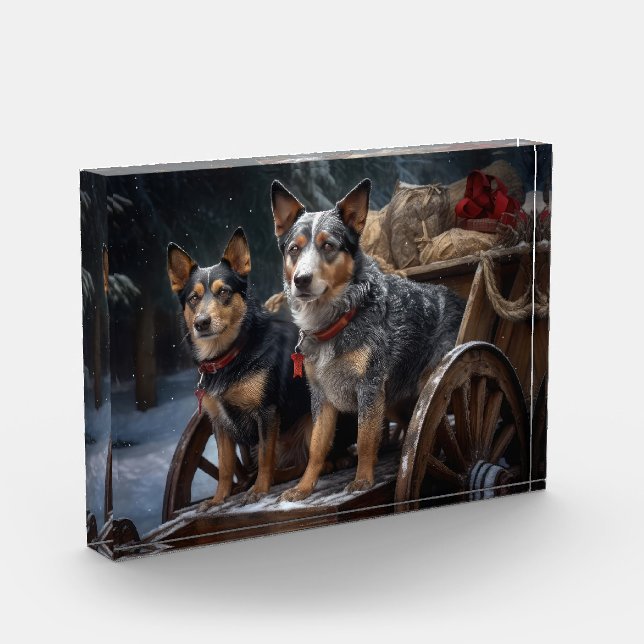 Australian Cattle Snowy Sleigh Christmas Decor Photo Block (Left)