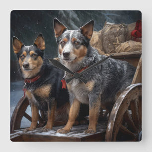 Australian Cattle Snowy Sleigh Christmas Decor Square Wall Clock