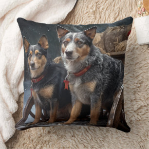 Australian Cattle Snowy Sleigh Christmas Decor Throw Pillow