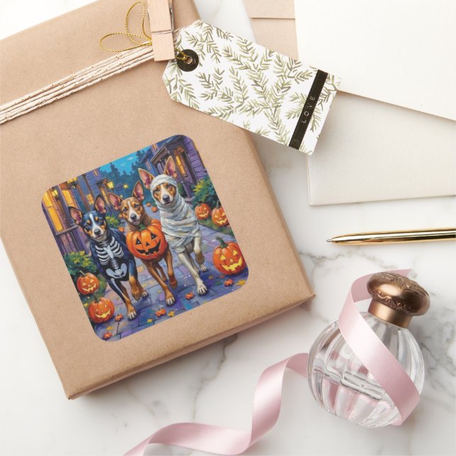 Australian Cattle Trick-or-Treating in Halloween Square Sticker (Gifting)