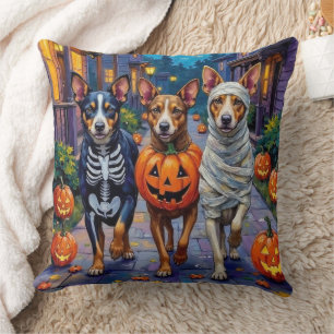 Australian Cattle Trick-or-Treating in Halloween Throw Pillow