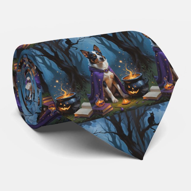 Australian Cattle Whimsical Halloween Painting Tie (Rolled)