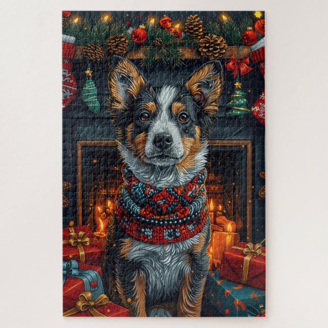Australian Cattle with Christmas Gifts Fireplace Jigsaw Puzzle (Vertical)