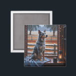 Australian Cattle With Christmas Lights Holiday Magnet<br><div class="desc">A heartwarming holiday scene featuring a dog sitting peacefully beside a window,  surrounded by glowing Christmas lights. This cozy and festive design captures the spirit of the season,  perfect for adding warmth and charm to any space. Ideal for dog lovers and holiday decor enthusiasts.</div>