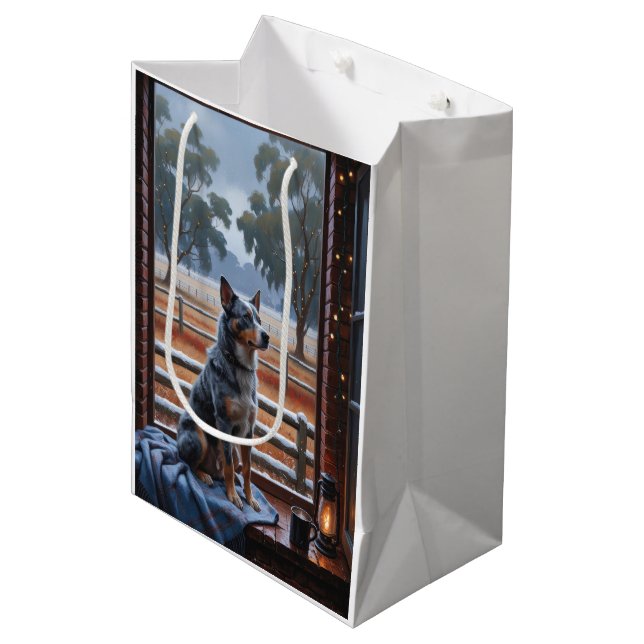 Australian Cattle With Christmas Lights Holiday Medium Gift Bag (Front Angled)