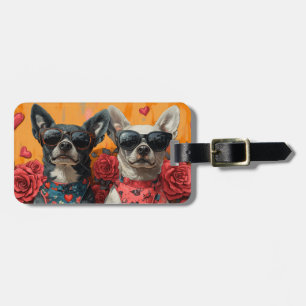Australian Cattle With Heart Roses Valentine's Day Luggage Tag