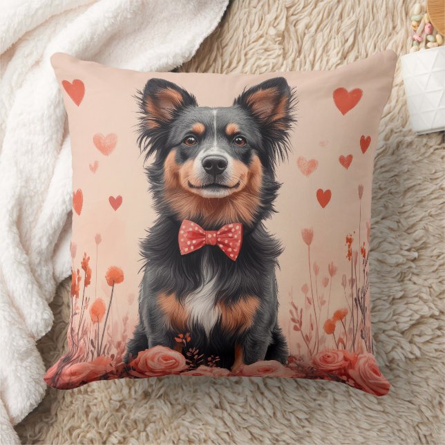 Australian Cattle with Roses - Valentine's Day Throw Pillow (Blanket)