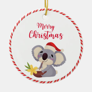 Australian Christmas Cute Koala Drinking Design Ceramic Ornament