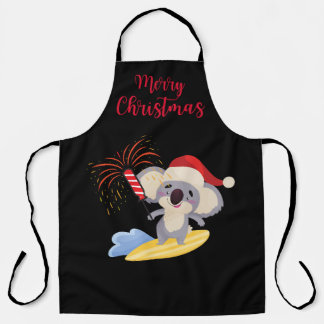 Australian Christmas Cute Koala Surfing Design Apron