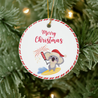 Australian Christmas Cute Koala Surfing Design Ceramic Ornament