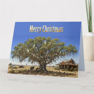 Australian Christmas Gumtree Emu and Cockatoos Card
