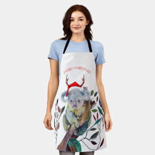 Australian Christmas Koala Santa Hat Red Green Apron