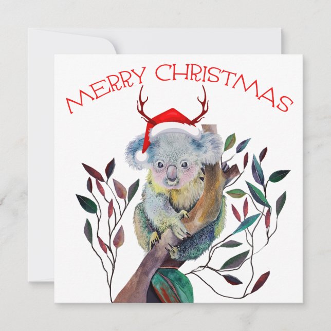 Australian Christmas Koala Santa Hat Red Green Card (Front)